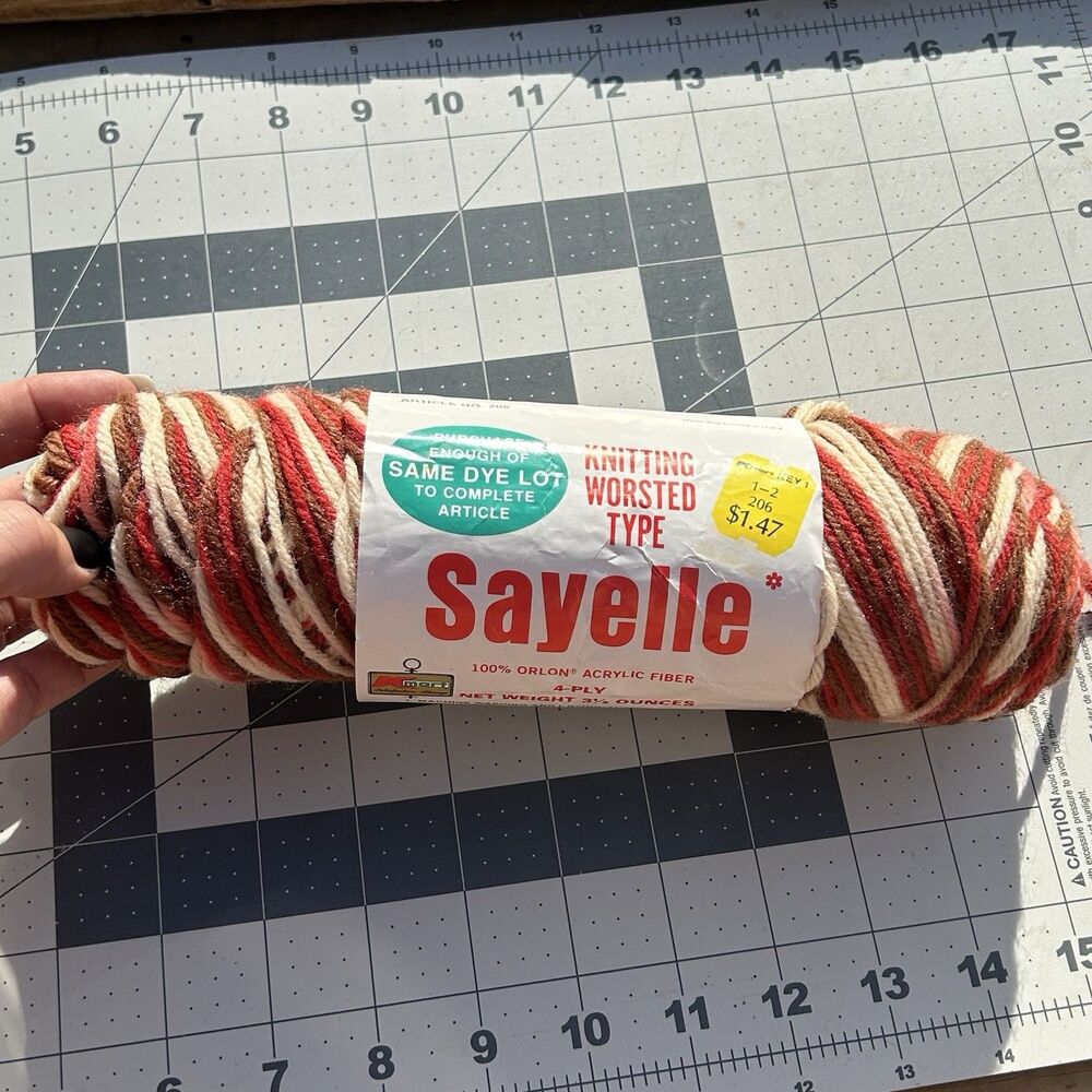 OMBRE SAYELLE Yarn 934 SPICE 3.5 oz. K-Mart Fall Colors Brown Red Cream Lot of 7